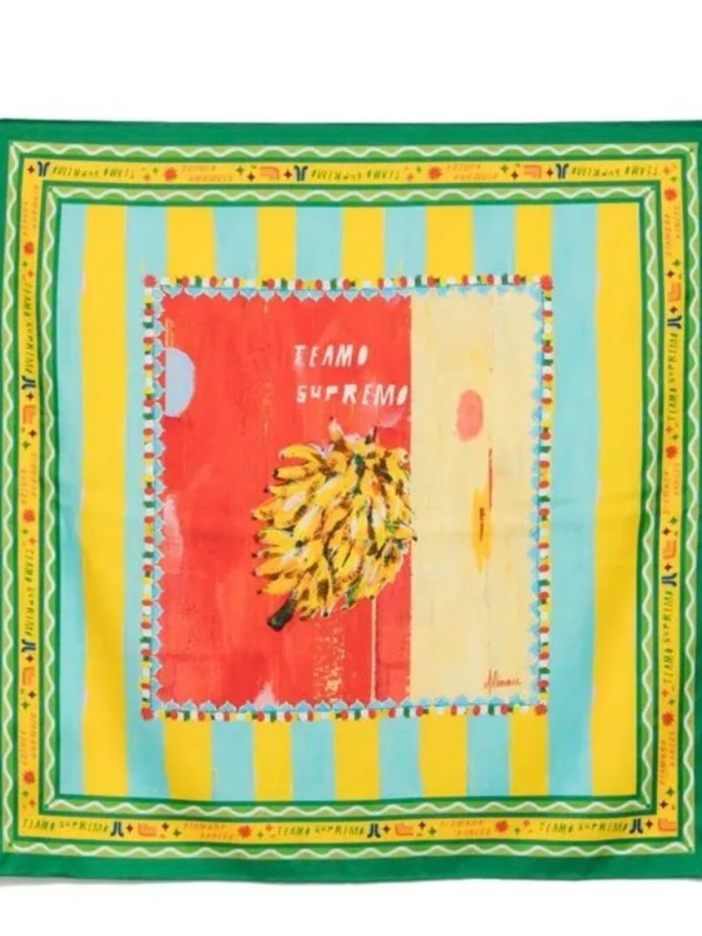 Alemais Yellow Blue Green Red Banana Print Silk Scarf